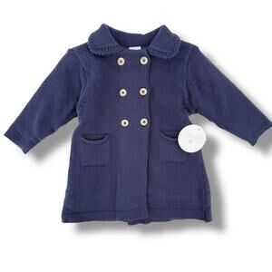 Edgehill Collection Knit Sweater Pea Coat Baby Girl Sz 18 M Navy Blue Pockets